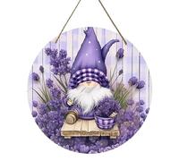 Appendino per porta a forma di nano, altamente visibile e durevole, con fiori di lavanda e gnomi primaverili, 20 cm, tavola in legno fantasia retrò, per accessori per targhe con grafica
