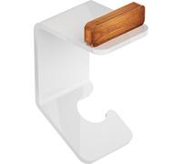 Appendino, porta Accappatoi e Asciugamani in plexiglass e Teak fissaggio con adesivo ad alta tenuta 3M BRIGHT Dimensioni 9x8,5x h 8,5 cm stile moderno bianco bianco