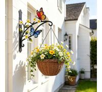 Appendipiante da parete a farfalla colorato, cestino appeso in metallo con decorazioni floreali e a farfalla, appendipiante da giardino per appendere vasi, lanterne, campanelli eolici, decorazione per