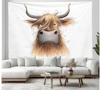 Appeso A Parete Decorazione - Marrone Bovini Delle Highlands Caratteristiche Uniche Graffiti Ad Acquerello 100 X 75 Cm - Grande Murale Manifesto - Accessori Casa Soggiorno Camera Da Letto Soffitto