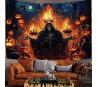 Appeso Arazzo Grande Castello Di Halloween Arazzo da Parete in Tessuto Morte Da Fiamma Decorazione da Parete Giallo Appendere al Muro per Camera da Letto Soggiorno Dormitorio, 150x130 cm