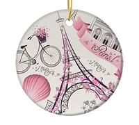 Appeso Ceramica Vintage Eiffel Tower Flower Retro Paris Xmas Cute Appeso Ornamento Alta Qualità Décoration D'Arbre De Noël Ideale Pendentifs Décoration Per Festa Interno Esterno 7.3CM