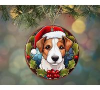 Appeso Ornamento Jack Russel Terrier Stained Dog Stained Natale Ciondolo Ideale Pendentifs Décoration Personalizzate Ornements D'Arbre De Noël Per Festa Bambini Interno 7.3CM
