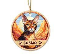 Appeso Ornamento Personalized Abyssinian Cat Memorial Suncatcher Appeso Ceramica Rimovibile Boule De Noëls Ideale Décoration D'Arbre De Noël Per Interno Festa Esterno 7.3CM