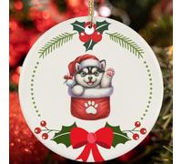Appeso Ornamento Siberian Husky Puppy Dog Pocket Lover Wreath Palline Per Albero Di Natales Rimovibile Addobbi Natalizi Ornamento In Ceramica Per Festa Di Capodanno New Party Festa