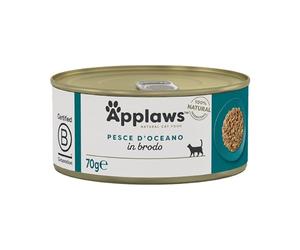 Applaws 1005NE-A Cibo per gatti bagnato naturale al 100%, pesce oceanico in brodo, in latta da 70 g (confezione da 24)
