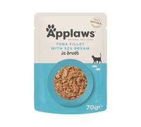 Applaws Alimento per Gatti Umido 100% Naturale Filetto di Tonno e Orata in Brodo per Gatti Adulti - 12 Buste da 70g
