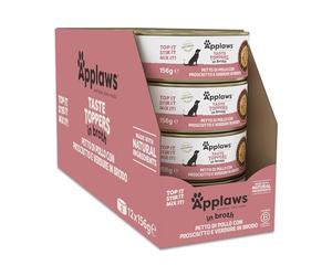 Applaws Taste Toppers - Topper per cibo per cani, 100% naturale, con prosciutto e verdure in brodo, 156 g di latta (12 barattoli da 156 g)