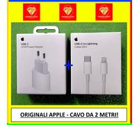 APPLE caricabatteria + cavo lightning 2 metri ORIGINALE per iphone 11 12 13 14