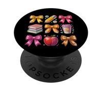 Apple Coquette Bow Books Primo giorno di scuola di ritorno a scuola PopSockets PopGrip Adesivo