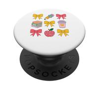 Apple Coquette Bow Books Primo giorno di scuola di ritorno a scuola PopSockets PopGrip Adesivo