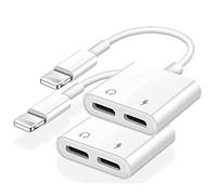 【Apple MFi Certificato】 2 Confezioni Adattatore Cuffie iPhone Lightning a 2 Lightning, AUX Dual + Caricatore per Cavo Splitter Compatibile con iPhone 13/12/11/SE/X/XR/XS/8/7/6