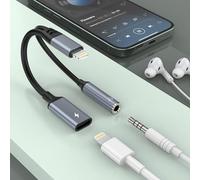 【Apple MFi Certified】 2-in-1 Lightning to 3,5 mm Headphone Jack Adapter for iPhone and Charger Dongle,Earphones Converter Splitter Support Music+Charge+HiFi+Mic+Control for iPhone (Can't Call)