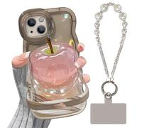 Apple Pattern Transparent Phone Case for iPhone, Crystal Apple Bracelet Double Stand Wave Transparent Silicone Phone Case with This Crystal-Clear Featuring a Unique Apples Print(Nero,14 pro max)