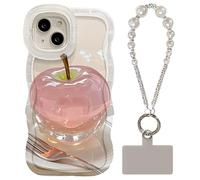 Apple Pattern Transparent Phone Case for iPhone, Crystal Apple Bracelet Double Stand Wave Transparent Silicone Phone Case with This Crystal-Clear Featuring a Unique Apples Print(Clear,12 pro)