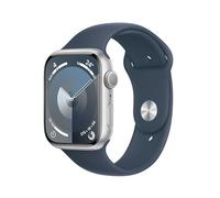 Apple Watch Series 9 [GPS, 45 MM] - Case Argento in Alluminio con Cinturino Sport in gomma Storm Blue, M/L (Ricondizionato)