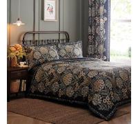 Appletree - Copripiumino blu navy botanico - Letto king size (230 x 220 cm) - Design reversibile - Copripiumino blu scuro con fiori - Set di biancheria da letto blu con felce e margherite - Morbido