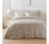 Appletree Copripiumino con volant naturale - King Size (230 x 220 cm) - morbido 100% cotone - 2 federe - biancheria da letto con volant in colore naturale