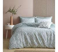 Appletree - Copripiumino verde menta jacquard foglia - Letto super king size (260 x 220 cm) - Poliestere riciclato sostenibile - 2 federe - Biancheria da letto con foglie bianche in verde - Set