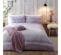 Appletree Hygge Anson Stripe - Set copripiumino in 100% cotone spazzolato, per letto matrimoniale, colore: malva