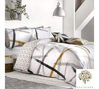 Appletree Leda-100 - Set copripiumino in cotone, grigio e ocra, super king