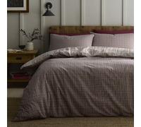 Appletree Loft Micro Check Berry - Set copripiumino matrimoniale con bordini tubolari, in cotone traspirante, include 1 copripiumino (200 x 200 cm) e 2 federe, set per camera da letto a quadri