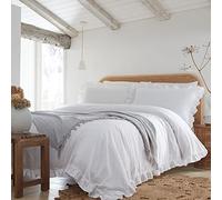 Appletree Loft - Set copripiumino con volant Cassia, 100% cotone, per letto matrimoniale, colore: Bianco