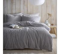 Appletree Morritz - Set copripiumino super king size, trapuntato, in poliestere super morbido, include 1 copripiumino (260 x 220 cm) e 2 federe, set per camera da letto a righe grigie