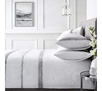 Appletree Set copripiumino ricamato bianco - Super King 260 x 220 cm - 100% cotone - 200 fili - 2 federe - biancheria da letto stile hotel - dettaglio cuciture nere