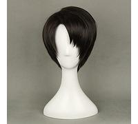 Applicare per Attack on Titan Levi Ackerman Parrucca Cosplay Capelli corti neri Rivai Ackerman Parrucche per giochi di ruolo per Halloween + Protezione per parrucca