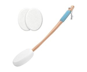 Applicatore per la schiena per lozione - Spazzola esfoliante per la schiena da 44 cm | Testine di spugna e pennello, applicatore di idratante, solare e autoabbronzante per aree difficili