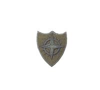 Applicazione Patch Termoadesiva Toppa Scudetto Stemma Stella Ricamo Argento Lurex 6x5 Cm