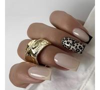 Applicazione rapida Leopards Pattern Press On Nails Breve Piazza Stick On Unghie Finte Manicure Art Decoration 24Pcs