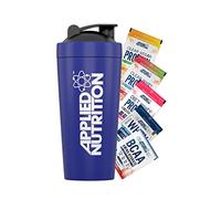 Applied Nutrition Bundle Metal Protein Shaker + 5 campioni Bundle - Sport Integratori in acciaio inox Shaker, bottiglia shaker in metallo, resistente e leggero (750 ml)