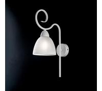 Applique 1 Luce Ferro Batturo Bianco Shabby e Vetro Bianco Serie Aurelio