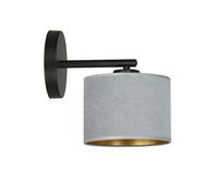 Applique 1 Luce Ganesha In Acciaio Nero E Paralume In Tessuto Grigio [EEK: A++]