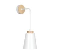 Applique 1 Luce A Cono In Acciaio Bianco E Legno Naturale