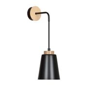 Applique 1 Luce Lancillotto A Cono In Acciaio Nero E Legno Naturale