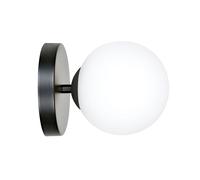 Applique 1 Luce Rama In Acciaio Nero A Bracci E Sfera In Vetro Opalino