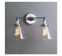 Applique a Doppia Luce in Stile Industriale con Doppio Paralume Conico in Vetro Trasparente da 7,3 Pollici,Da a Sospensida Soffitto./Argento