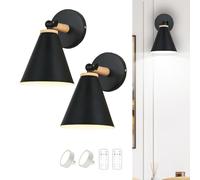 Applique a LED, Lampada da parete vintage per interni senza fili con telecomando, 3 temperature di colore, Lampada da comodino girevole, Illuminazione da parete industriale retrò con timer,Nero