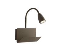 APPLIQUE A PARETE GULP FLESSIBILE FANGO CON USB 2A 1 LUCE ATTACCO GU10 23X27X49CM CON POGGIA LIBRO