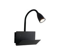 APPLIQUE A PARETE GULP FLESSIBILE NERA CON USB 2A 1 LUCE ATTACCO GU10 23X27X49CM CON POGGIA LIBRO