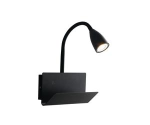 APPLIQUE A PARETE GULP FLESSIBILE NERA CON USB 2A 1 LUCE ATTACCO GU10 23X27X49CM CON POGGIA LIBRO