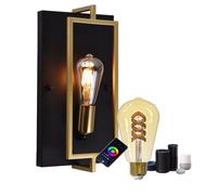 Applique a parete stile retrò lampada a muro in metallo E27 colore nero e bronzo