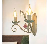 Applique Bianca Rosa 2 Fiamme E14 Vetro Metallo Floreale Rustico Lampada Interna