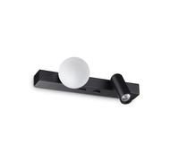 APPLIQUE BINOMIO LED 6W 600lm 3000K NERO DIFFUSORE A SFERA E SPOT ORIENTABILE CON INTERRUTTORE