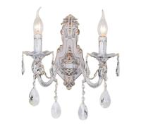 Applique candelabro doppio pendenti a gocce stile retrò attacco E14 bianco oro