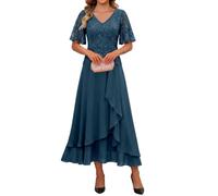 Applique Chiffon Madre della Sposa Abito Una Linea Increspature Abito da Partito Formale, Pavone, 58