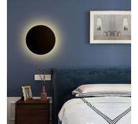 Applique circolare a LED, applique da parete rotonda moderna e semplice, mini illuminazione interna in metallo, 15 cm, 8 W, verde e bianco caldo, ideale for camera da letto, soggiorno, scale(Black Nat